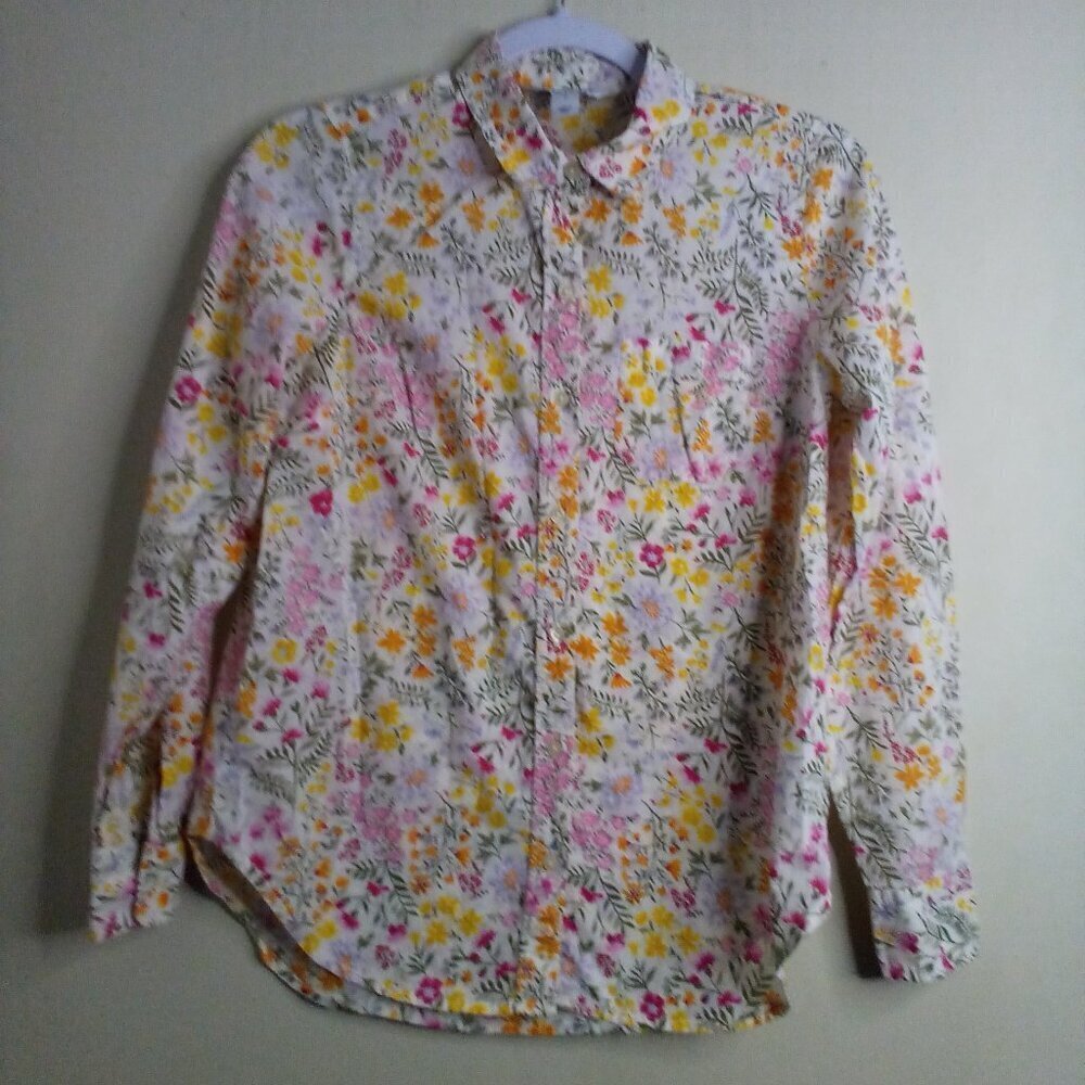 Old Navy Blouse Women XS Button Down Long Sleeve Floral Feminine Colorful